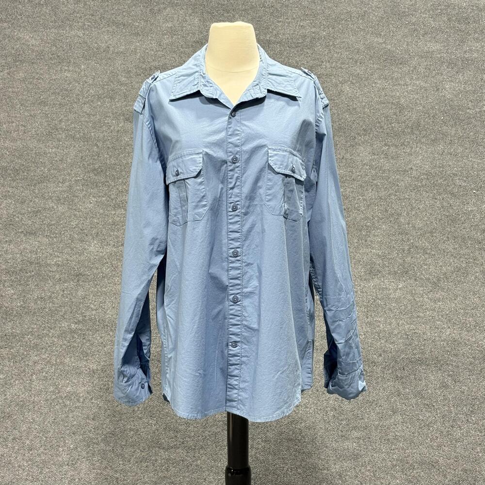 JF Shirt Mens XL Blue Button Up Long Sleeve Utility Pockets Casual Workwear